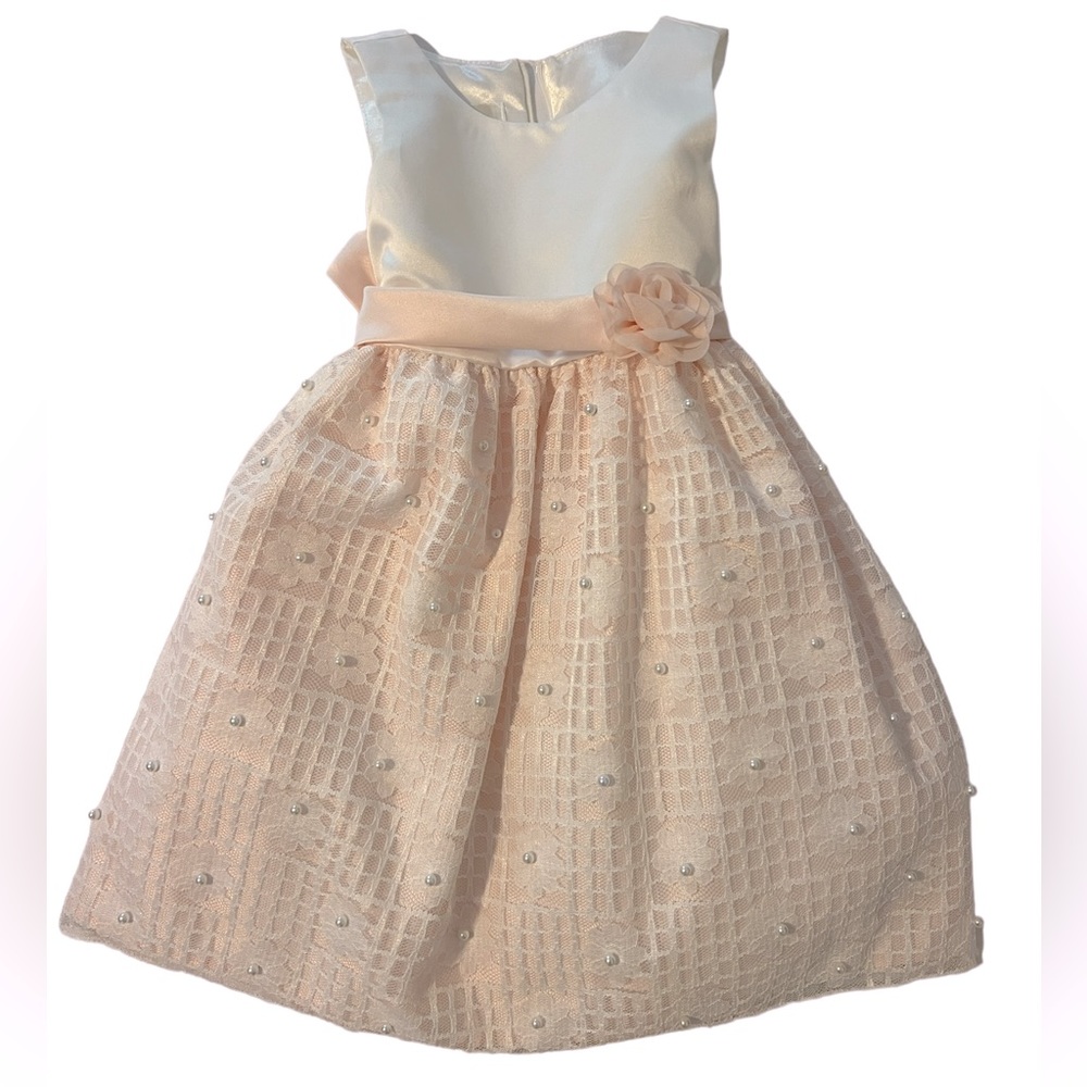 For every little princess.  Satin top pearl and lace embellished skirt